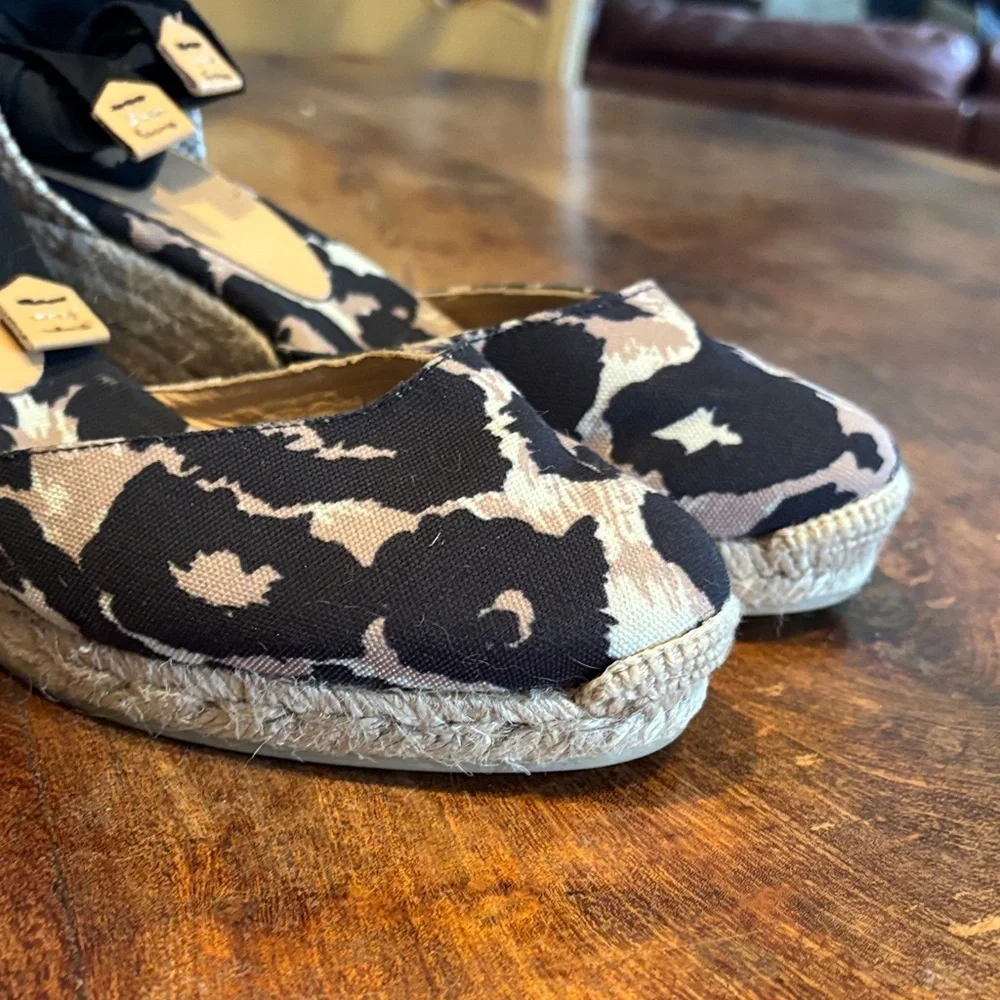 Diane von Furstenberg X Castaner Espadrille Wedge Sandals Black and Tan